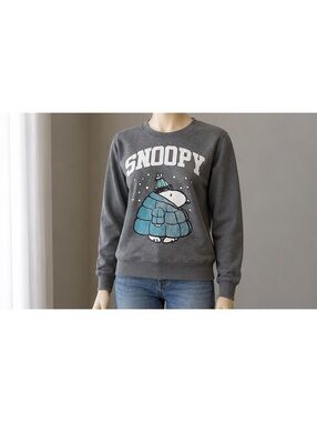 Peanuts Snoopy Puffer Coat Sweatshirt Adult S Gray Flocked Winter Graphic